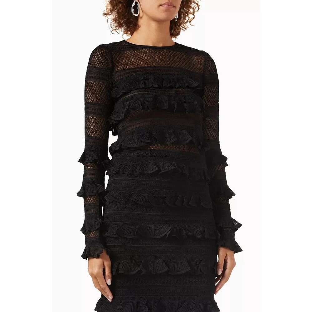 ZIMMERMANN Wonderland Ruffle Trim Black Knit Viscose Frill Top Size 0/4